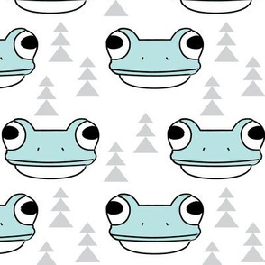 blue frog face and trees on white