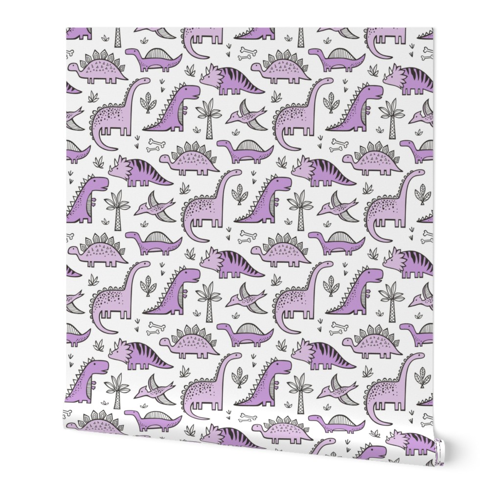 Dinosaurs in Purple on White