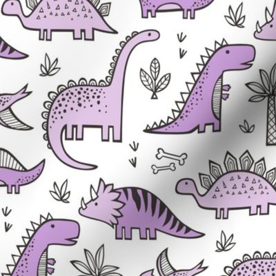 Dinosaurs in Purple on White