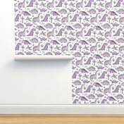 Dinosaurs in Purple on White