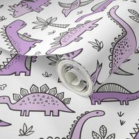 Dinosaurs in Purple on White