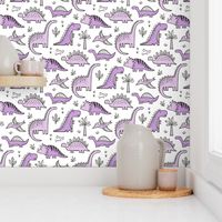 Dinosaurs in Purple on White