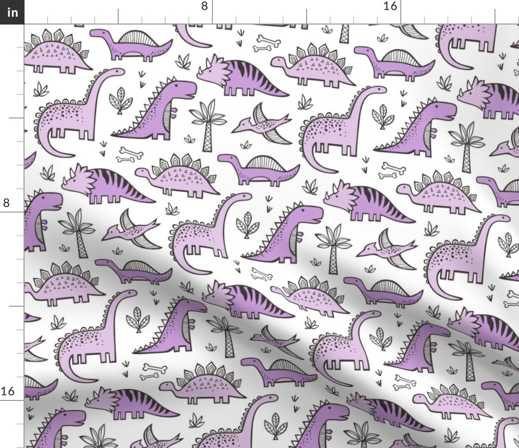 Dinosaurs in Purple on White