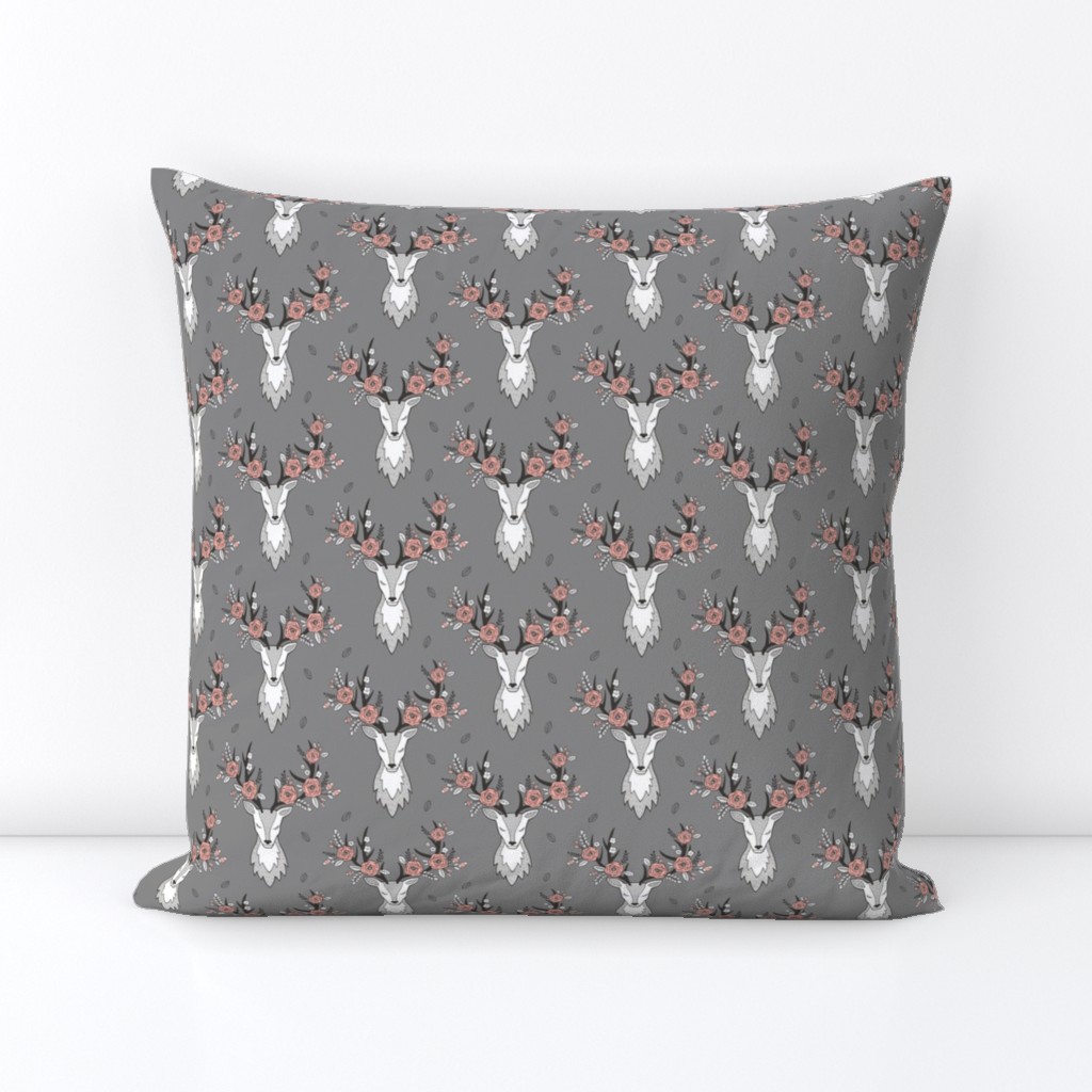 Deer Head on Dark Grey Peach Flowers  Smaller 3 inch