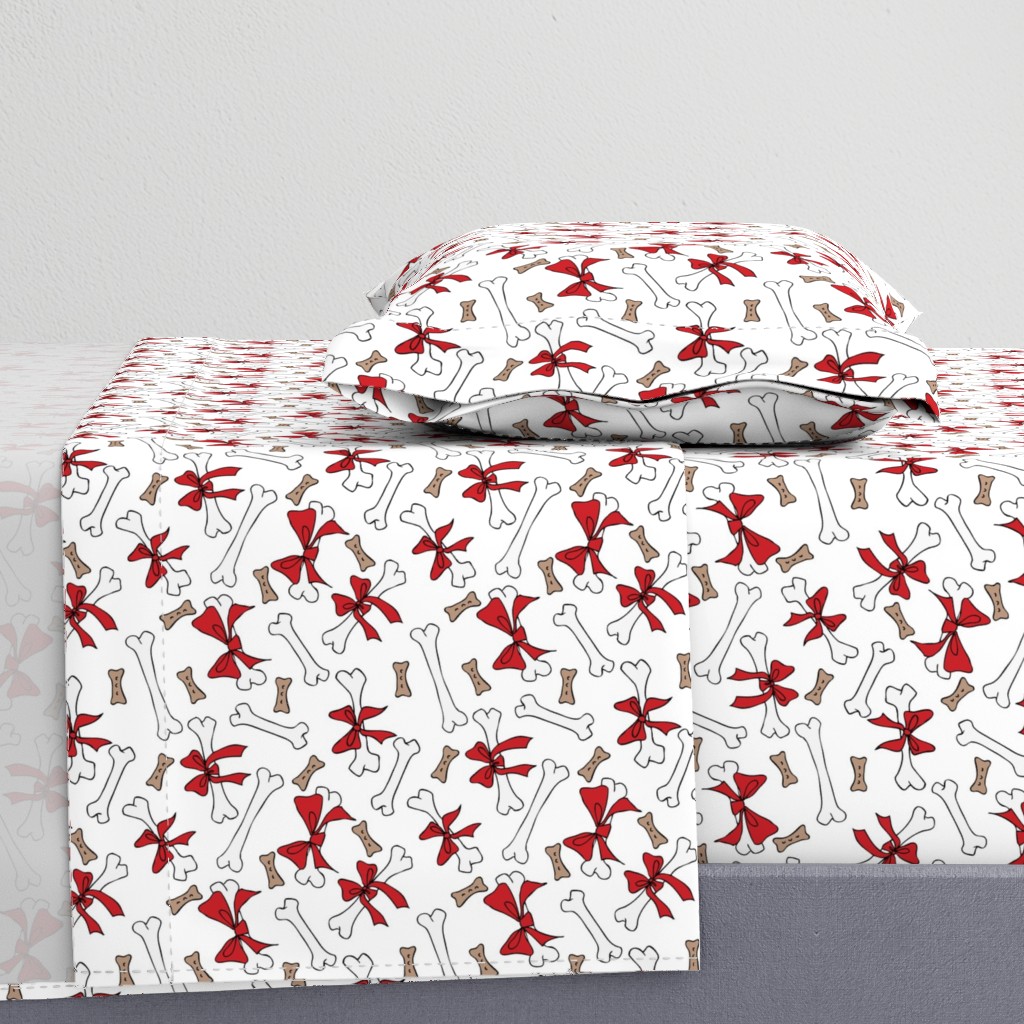 Dog Bones with Bows -  White, Red 