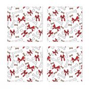 Dog Bones with Bows -  White, Red 