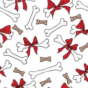 Dog Bones with Bows -  White, Red 