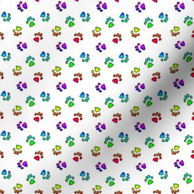 Tiny kitty cat paw prints - rainbow on white