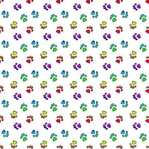 Tiny kitty cat paw prints - rainbow on white