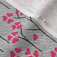 17-03G Large Valentine Love Tree Heart || Leaf Leaves on a Rainy Day || Hot Pink Gray grey Black White  _ Miss Chiff Designs