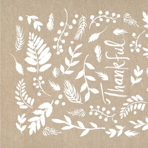 "Thankful" Thanksgiving Tea Towel, White on Linen