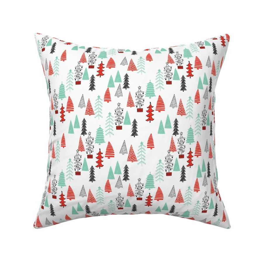 christmas trees // red green christmas tree forest woodland holiday cute kids christmas fabric by andrea lauren