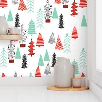 christmas trees // red green christmas tree forest woodland holiday cute kids christmas fabric by andrea lauren