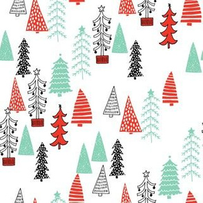 christmas trees // red green christmas tree forest woodland holiday cute kids christmas fabric by andrea lauren
