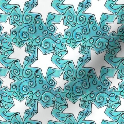 White Stars on Cosmic Teal Blue