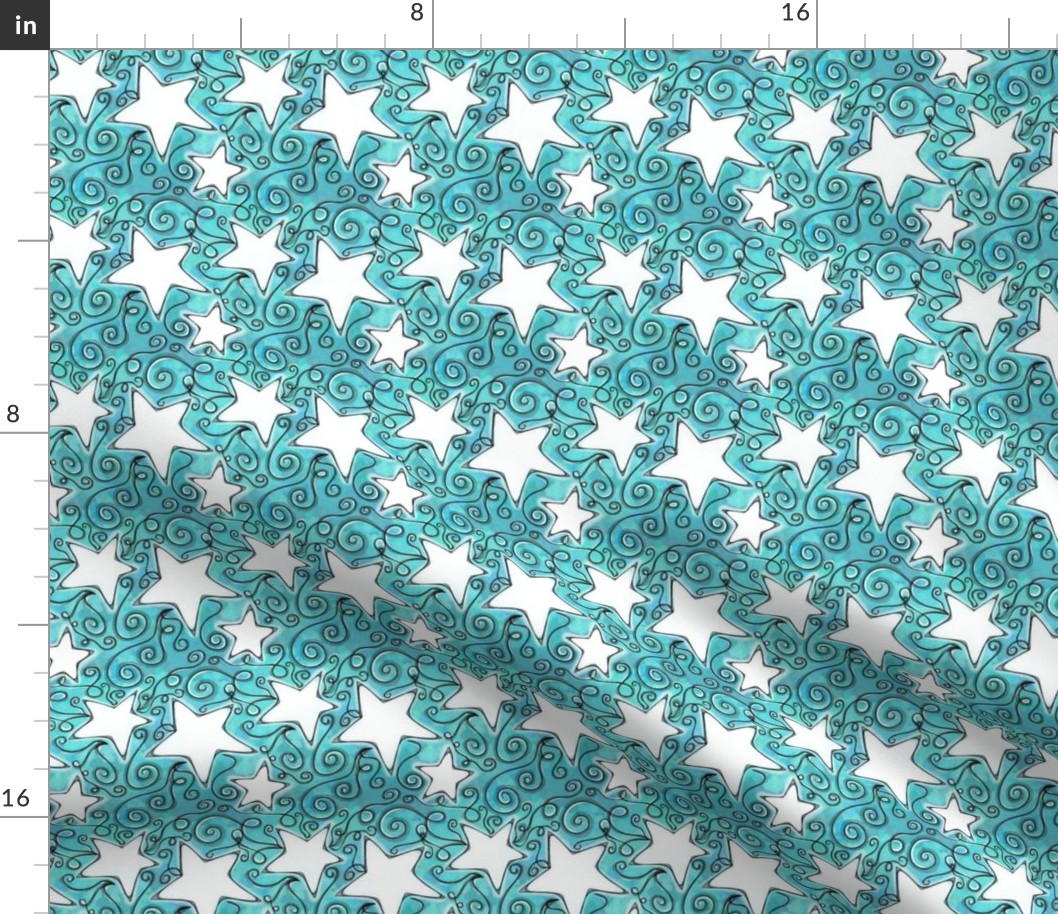 White Stars on Cosmic Teal Blue