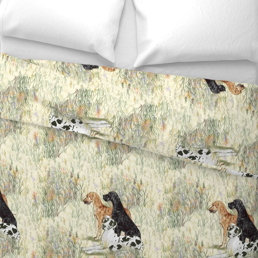 Harlequin Black and Brindle Great Danes in Wildflowers for Pillow