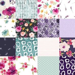 Purple Floral with Minty Polka Dots - Whole Cloth / Cheater Quilt