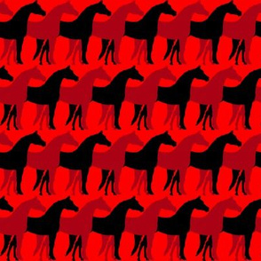 Two Inch Black and Dark Red Overlapping Horses on Red