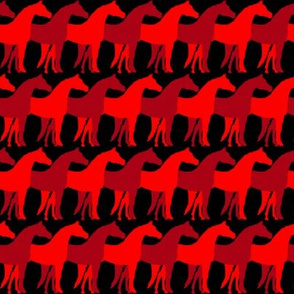 Two Inch Red and Dark Red Overlapping Horses on Black