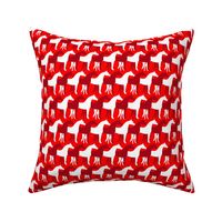 Two Inch Dark Red and White Overlapping Horses on Red