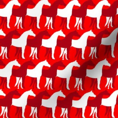 Two Inch Dark Red and White Overlapping Horses on Red