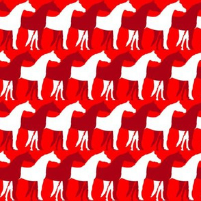 Two Inch Dark Red and White Overlapping Horses on Red