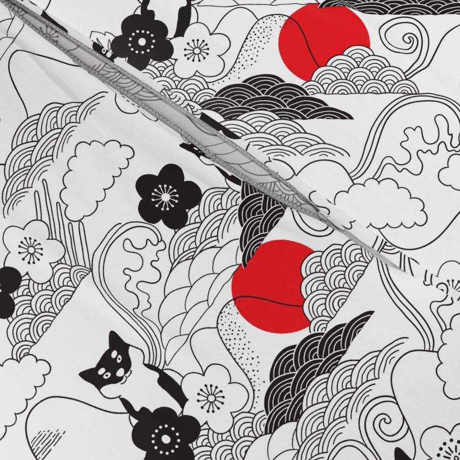 Shiba inu, cherry blossom and doodles clouds. Japanese dog and flowers design. Rotated