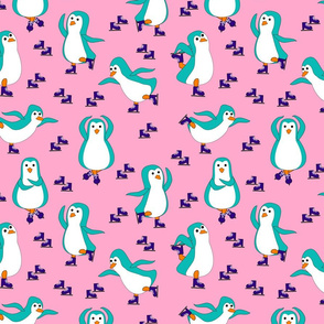 Figure Skating Penguins pink and teal