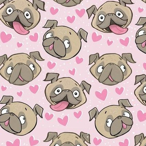 Small Fawn Pugs and Hearts