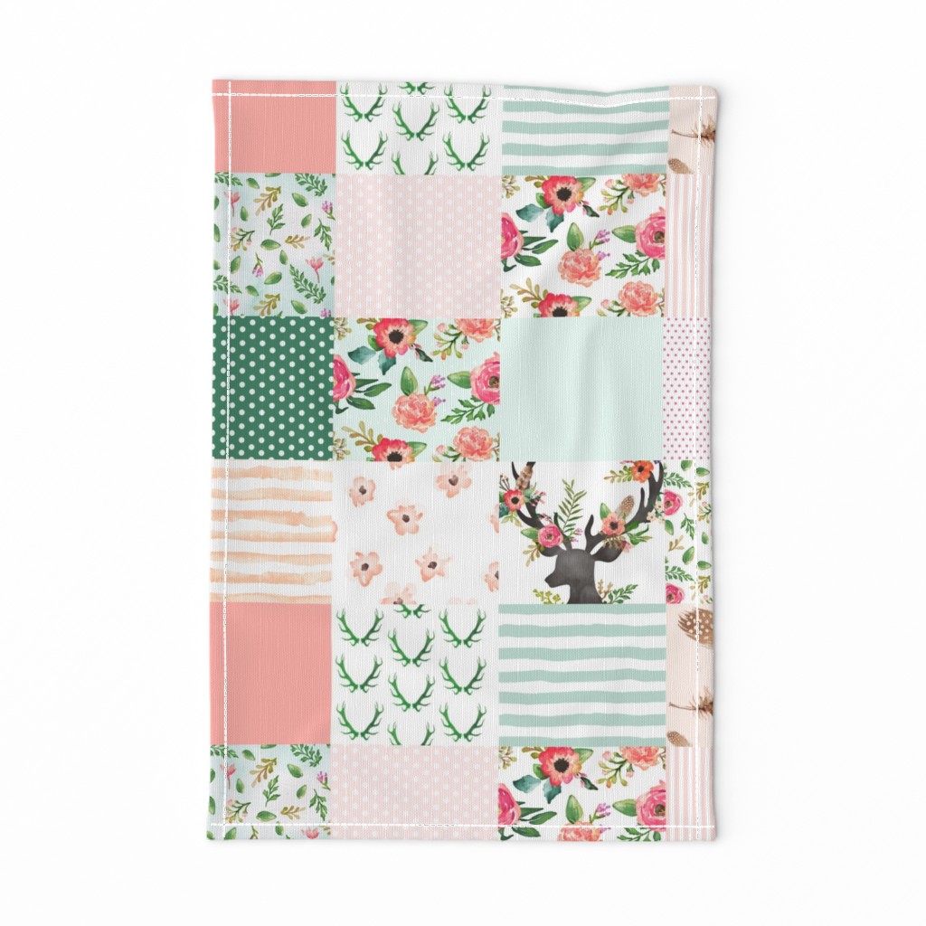 Floral Dreams Deer - Whole Cloth / Cheater Quilt