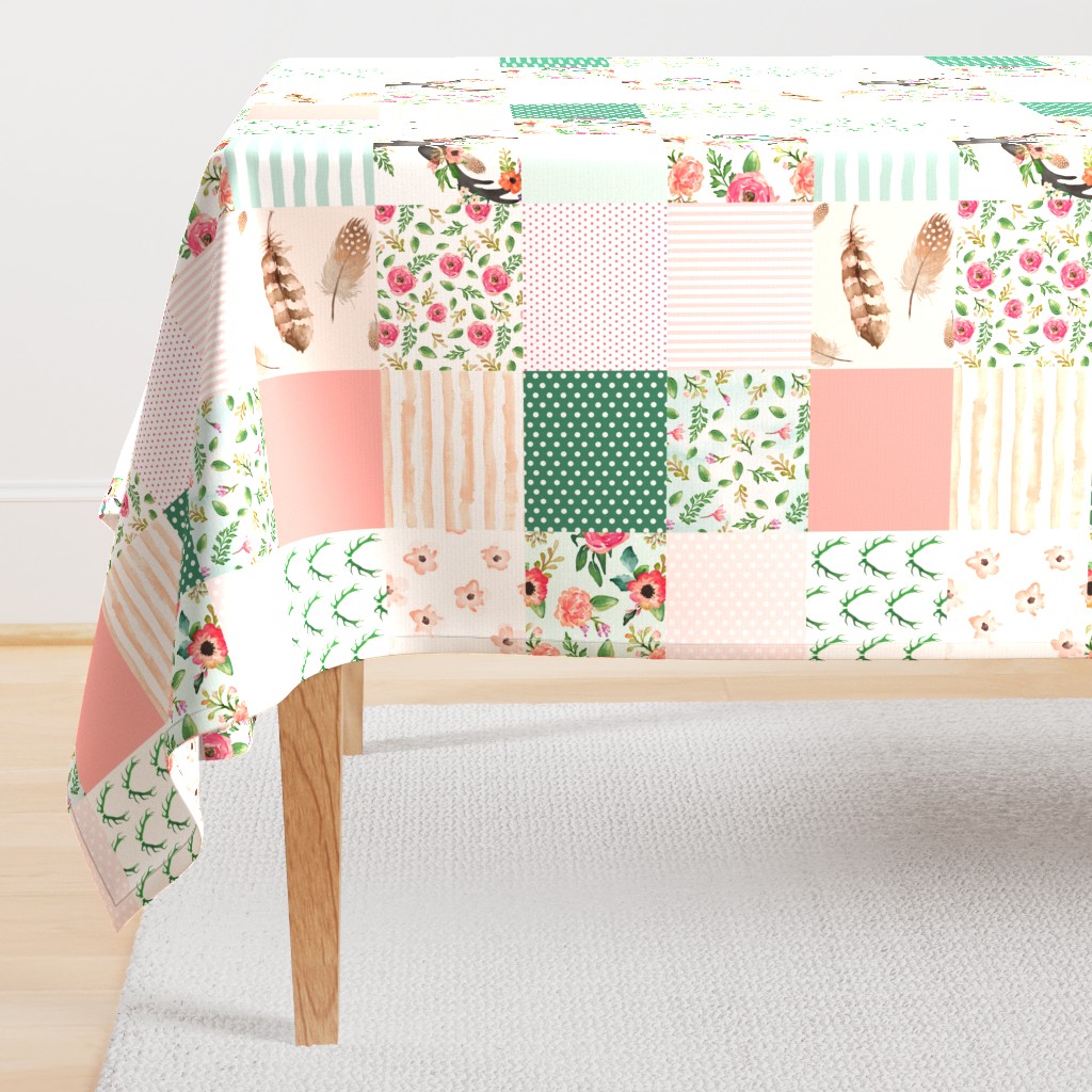 Floral Dreams Deer - Whole Cloth / Cheater Quilt