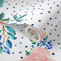 Floral Sweet Pastel - Shibori Blue Polka Dots and Blue Branches