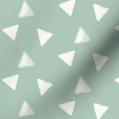 Watercolor triangles - white on mint geometric || by sunny afternoon