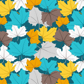 fall Leaves in teal and yellow