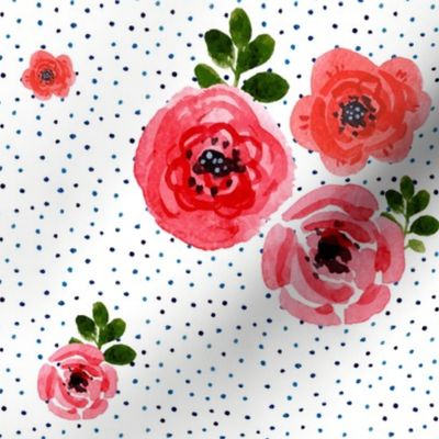 Roses - Shibori Blue Polka Dots