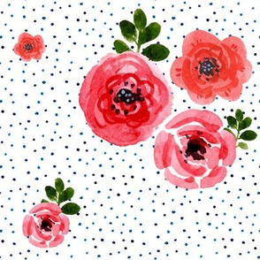 Roses - Shibori Blue Polka Dots