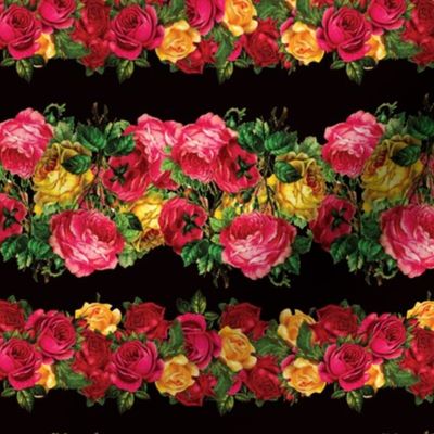 Vertical Rose Floral Garlands in Black