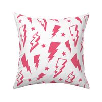 lightning + stars hot pink on white bolts