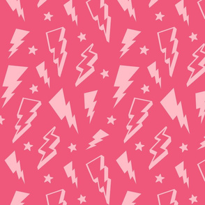 lightning + stars light baby pink on hot pink monochrome bolts