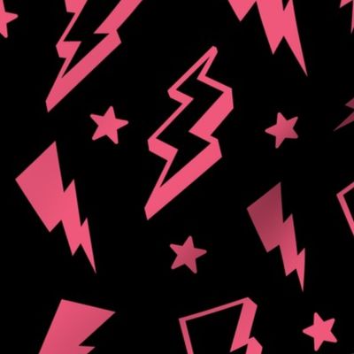 lightning + stars hot pink on black bolts