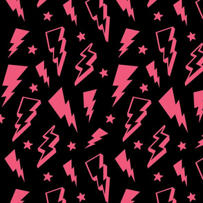 lightning + stars hot pink on black bolts