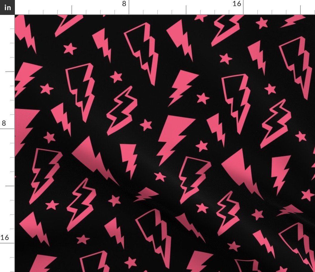 lightning + stars hot pink on black bolts