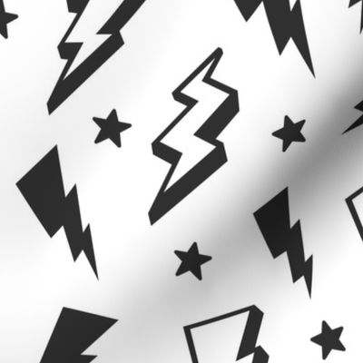 lightning + stars dark grey on white monochrome bolts