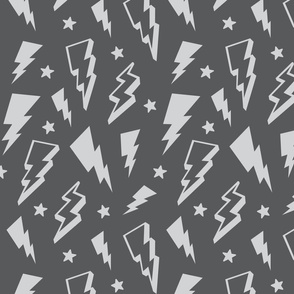 lightning + stars light grey on grey monochrome bolts