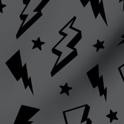 lightning + stars black on grey monochrome bolts