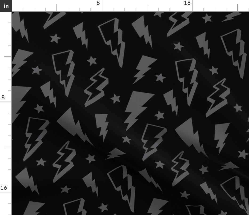 lightning + stars grey on black monochrome bolts