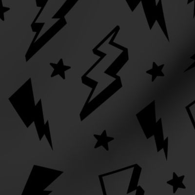lightning + stars black on dark grey monochrome bolts