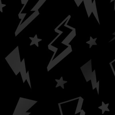 lightning + stars dark grey on black monochrome bolts