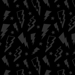 lightning + stars dark grey on black monochrome bolts